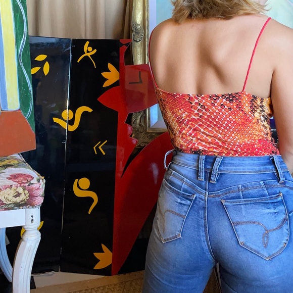 SOLD Guess crocodile red/orange bodysuit - Picture 2 of 4